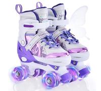 TOMSHOO Roller Skates for Girls Boys Kids Roller Skates 4 Sizes Adjustable Quad Skates With Light Up Wheels Roller Boots for Indoor Outdoor Birthday Gift (Purple, Small(UK 11-13.5))