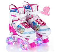 TOMSHOO Roller Skates for Girls Boys Kids Roller Skates 4 Sizes Adjustable Quad Skates With Light Up Wheels Roller Boots for Indoor Outdoor Birthday Gift (Ocean Pink, Medium(UK1-3))