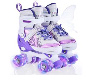TOMSHOO Roller Skates for Girls Boys Kids Roller Skates 4 Sizes Adjustable Quad Skates With Light Up Wheels Roller Boots for Indoor Outdoor Birthday Gift (Purple, Medium(UK1-3))