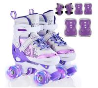 TOMSHOO Roller Skates for Girls Boys Kids Roller Skates with 6 Protective Gear Set 4 Sizes Adjustable Quad Skates 8 Light Up Wheels Roller Boots for Indoor Outdoor Birthday Gift