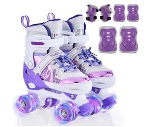 TOMSHOO Roller Skates for Girls Boys Kids Roller Skates with 6 Protective Gear Set 4 Sizes Adjustable Quad Skates 8 Light Up Wheels Roller Boots for Indoor Outdoor Birthday Gift