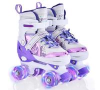 TOMSHOO Roller Skates for Girls Kids Child Beginners, 4 Size Adjustable Light up Wheels Fun Illuminating Purple Skates for Boys Toddlers - Ideal Christmas Birthday Gift