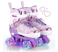 TOMSHOO Roller Skates for Girls Kids Roller Skates 4 Sizes Adjustable With 8 Light Up Wheels Children's Quad Skates for Birthday Gifts (Heart Purple, Medium(UK 1-3)))