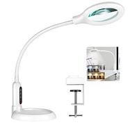 TOMSOO 5X Magnifying Glass with Light and Clamp, 5 Color Modes Stepless Dimmable Lighted Magnifier with Stand, Flexible Gooseneck LED Desk Lamp Hands Free for Craft Painting Hobby Close Work