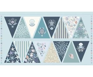 Tomten Yuletide Little Johnny Merry Christmas Gonks Fabric Bunting Panel - Lewis & Irene 100% Cotton - Simply Sew Crafty™ (Ocean Pearls)