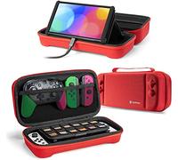 tomtoc Carry Case Compatible with Nintendo Switch OLED, Large Travel Game Case Storage Bag with 24 Game Cartridges for Console, Controller, Joy-con and Other Accessories, Red