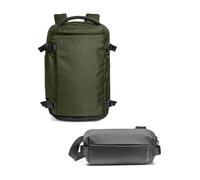 tomtoc Travel Backpack 28L TSA Friendly Flight Approved Easyjet Cabin Underseat with a Compact EDC Sling Bag, Minimalist Chest Shoulder Crossbody Sling Backpack for Men Women