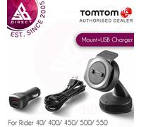 TomTom Rider 40 42 400 410 420 450 550 GPS SatNav Car Mount Kit & Dual USB Charger