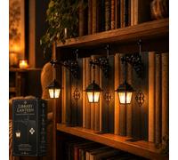 Tomtsucb Library Lantern-Decorative Bookshelf Lighting, 2-Pack Vintage LED Book Nook Lights with Bookend-Style Bases, Warm Bookshelf Lamps for Home Library, Study, Reading Corner & Book Lovers，3-A