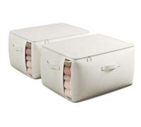 TomVista Large Canvas Clothes Storage Bags with Thick Handles and Clear Window, Foldable Cotton Linen Closet Organizer for Clothing, Blankets and Bedding, 70L, 2 Pack, Beige