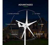 Tomvorks 1200W 12V Wind Turbine Generator, Low Start-up Wind Speed, Dual Bearings Design, Aluminum Alloy Body, Easy to Install, Ideal for Home, Boats, Scenic Spots