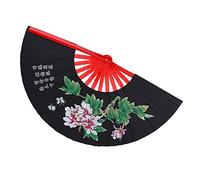 Tomvorks Bamboo Fan, Deluxe Cloth Tai Chi Kung Fu Dance Fan for Training, Color Options: Red, Gold, Black, Lightweight and Sturdy, Smooth Opening and Closing, Suitable for Tai Chi (Black)