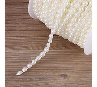 Tomvorks Impeccable Double Cotton LINE Imitation Half Round Pearls Beads Chain Garland Wedding White Beige 25M ROLL (Beige)