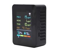 Tomvorks Indoor Air Quality Detector with Large Screen, SixinOne PM2.5 HCHO TVOC CO2 Tester for Home Office Greenhouse, Rechargeable Air Pollution Monitor (MT07WT Black)