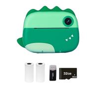 Tomvorks Kids Camera Thermal Printer 2.4 Inch Screen Dual Camera Timer 1080P Video Recording for Children Memory with 2 Rolls White Print Paper 32G Memory Card Card Reader Green Grey (Green)