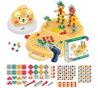 Tomvorks Kids DIY Electric Drill Tool Box Set for Imaginative Play,Developing Construction Skills Toy for Ages 3-12 Years Old in Brown Bear (Yellow)