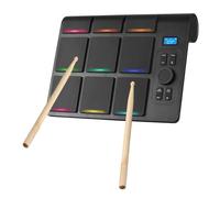 Tomvorks Portable Digital Drum Kit, 9 Pads, LED Lights, BT MIDI, LCD Display, Adjustable Sensitivity, Practice Electric Drums for Beginners, Experts, Home, On The Go, Percussion