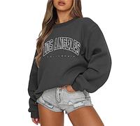 Tomwell Women's Oversized Sweatshirt Los Angeles Pullover without Hood Teenager Girls Crew Neck Jumper Autumn Winter Fleece Jumper, B Dark grey, M