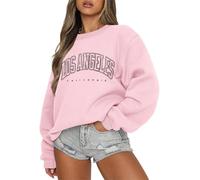 Tomwell Women's Oversized Sweatshirt Los Angeles Pullover without Hood Teenager Girls Crew Neck Jumper Autumn Winter Fleece Jumper, B Pink, M