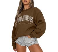 Tomwell Women's Oversized Sweatshirt Los Angeles Pullover without Hood Teenager Girls Crew Neck Jumper Autumn Winter Fleece Jumper, B Brown, XS