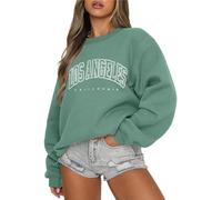 Tomwell Women's Oversized Sweatshirt Los Angeles Pullover without Hood Teenager Girls Crew Neck Jumper Autumn Winter Fleece Jumper, B Green, M