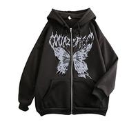 Tomwell Women's Y2K Jacket, Zip-Up Hoodies, Goth Skeleton, Strass Graphics, Harajuku Oversized Sweatshirt, Vintage Hooded Jacket, Drawstring Sweat Jacket with Hood, 90s E-Girl Tops, C Black, L