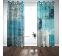 TOMWISH Turquoise Window Curtain Panels Grommet Curtains Turquoise Grey Abstract Art Painting Modern Patio Blackout Curtains for Living Room Bedroom Treatment Set 52 X 84 Inch 2 Panel
