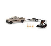 TOMY Bobcat Construction Toys - 1:32 Scale - Includes Pick Up Truck Skid Steer Trailer Worker and Cones - Collectible Die-Cast Skid Steer - Indoor