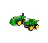 TOMY Games John Deere 6'' Dump Truck & Toy Tractor With Loader Construction Vehicle Set, Green