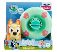 Toomies Bluey Splash and Float Bingo - Bath Toy Pourer Cup with Shower Holes and Water Wheel Toy Pool Ring- Sensory Water Toys - Officially Licensed Bluey Toys - Baby Bath Toys for +18 Months