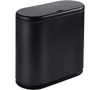 TOMYEER Oval Push-Type Trash Can Clamshell Cover Plastic Slim Pedal Bin (Black)