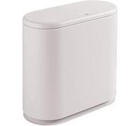 TOMYEER Oval Push-Type Trash Can Clamshell Cover Plastic Slim Pedal Bin, for Bathroom Narrow Spaces, Office, Kitchen - Slim Space-Saving Design, White
