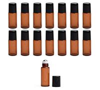 TOMYEER Roll on Bottles 5ml Amber Glass Empty Bottles with Stainless Steel Roller Balls & Cap,Pack of 15
