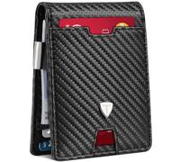 Tomylv Mens Wallets Slim RFID Blocking Carbon Fiber Leather Wallets Mens with up to 13 Credit Card Holder, Strong Money Clip & ID Window Minimalist Bi-Fold Wallets for Men UK with Gift Box - Black