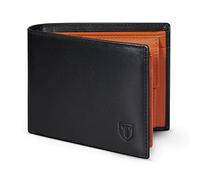 Tomylv Wallet RFID Blocking Carbon Fiber Leather, 12 Credit Card Holder with Money Clip, ID Window, Slim Wallets for Men UK, Bifold Mens Wallets with Gift Box - Orange & Black