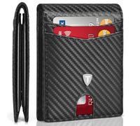 Tomylv Wallet RFID Blocking Carbon Fibre Leather Mens Wallets with 10 Credit Card Holder, 1 ID Window, 2 Banknote Compartments, Bi-Folded Wallets for Men UK with Gift Box - Black (Black)
