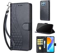 TOMYOU Embossed Premium PU Leather Folio Flip Notebook Wallet Case for Honor 70 Lite/X6/X8 5G with Kickstand, Card Slots, Black Cube