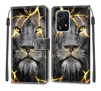 TOMYOU for Honor 200 Lite 5G Case, PU Leather Wallet Book Flip Folio Stand View Cover Pouch Compatible with Honor 200 Lite Phone Case - Lion