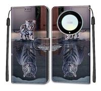 TOMYOU PU Leather Wallet Case for Honor Magic 5 Lite/X9a 5G, Cat and Tiger
