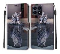 TOMYOU PU Leather Wallet Case for Honor X8A, Cat and Tiger