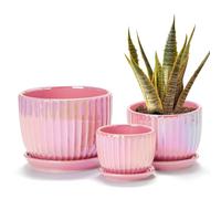 Ton Sin PinkGold Ceramic Flower Pots - 4.1+5.1+6.5 Inch,Small Glazed Succulent Planters with Drainage - Modern Decorative Indoor Plant Pots Set of 3