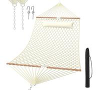 TONAHUTU 13FT Hammocks, Traditional Hand Woven Cotton Rope Hammock with Free Extension Chains for Outdoor Indoor Patio Yard 450 LSB Capacity for Two Person (Natural)