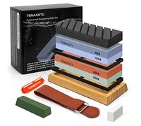Tonahutu Knife Sharpening Stone Kit, Professional Dual Grit Whetstone 400/1000 3000/8000 Premium Whetstone Knife Sharpener with Leather Strop, 150/320 Flattening Stones, Angle Guide