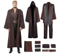 Tonainy Men Knight Tunic Costume Hooded Cloak Warrior Cosplay Sky Uniform Pants Cardigan Robe Outfit with Belt Pouch