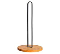 Tonale Black Kitchen Roll Holder, Standing Stainless Steel with Round Non-Slip Base Made of Wood, Kitchen and Dining Table Worktop Paper Roll Holder for All Standard Kitchen Rolls