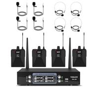 TONALUXE 4 Channel Wireless Lapel Microphone System with 4 Headset Mics, 4 Lavalier Mics, UHF Metal Receiver, 4 Bodypacks, Independent Volume Control, 262ft Range for Home, Classroom, Church, Events