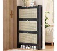 TONAUA Rattan Shoe Cabinet, Shoe Cupboard with Flip Doors, shoe Storage Organizer Cabinet, Footwear Organiser Stand Rack for Entryway, Bedroom, Living Room, Black