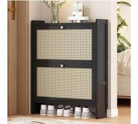 TONAUA Rattan Shoe Cabinet, Shoe Cupboard with Flip Doors, shoe Storage Organizer Cabinet, Footwear Organiser Stand Rack for Entryway, Bedroom, Living Room, Black