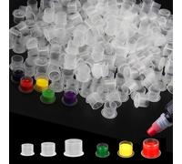 TONBAO 300PCS Tattoo Ink Cups with Base Mixed Size #11 Small #14 Medium #17 Large Pigment Ink Caps Plastic Container Cup