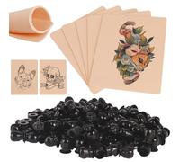TONBAO Tattoo Practice Skin - 3pcs+200pcs Double Sided 19x14cm Black Skull Ink Caps for Tattoo Artists & Beginners